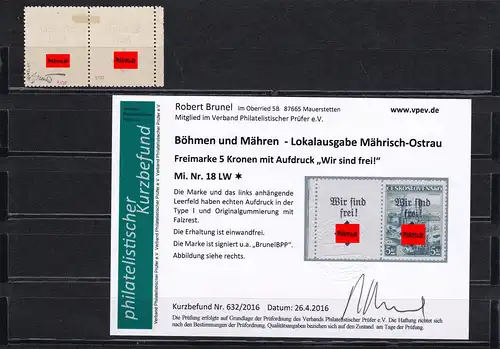 Böhmen&Mähren: Mährisch -Ostrau, MiNr. 18 LW, *