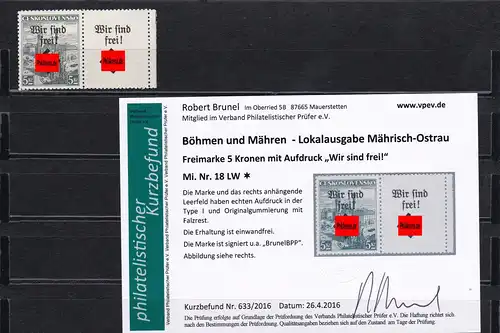 Böhmen&Mähren: Mährisch -Ostrau, MiNr. 18 LW, *
