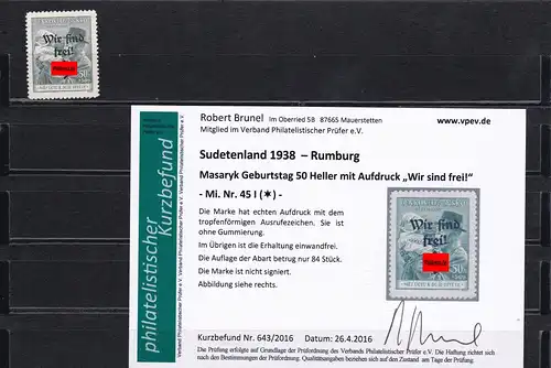 Sudetenland: MiNr. 45I, * Rumburg