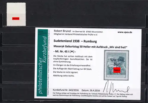 Sudetenland: MiNr. 45I, * Rumburg