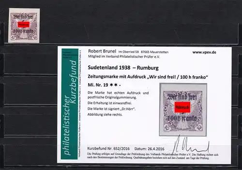 Sudetenland: MiNr. 19, **, Rumburg