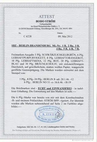 SBZ: Berlin/Brandebourg: MiNr. 1B, 2Ba, 3B et 4B a, 5B. 6B , 7B - Tamponné, BPP