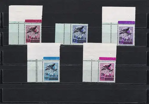 Serbien  1942: Flugpostmarken: MiNr,. 66-70L, postfrisch - ECKRAND