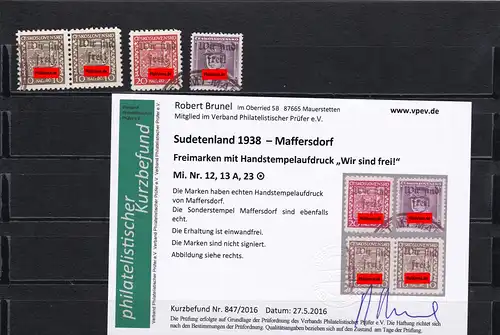 Sudetenland 1938- Maffersdorf: MiNr. 12,13A,23, cacheté