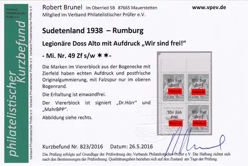 Sudetenland 1938- Rumburg: MiNr. 49 Zf s/w, frais de port