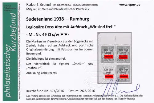 Sudetenland 1938- Rumburg: MiNr. 49 Zf s/w, postfrisch