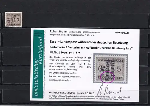 Zara - MiNr. 1 Type I PF II, postfrisch, **