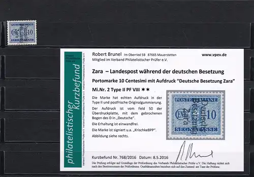 Zara - MiNr. 2 Type II PF VIII, postfrisch, **