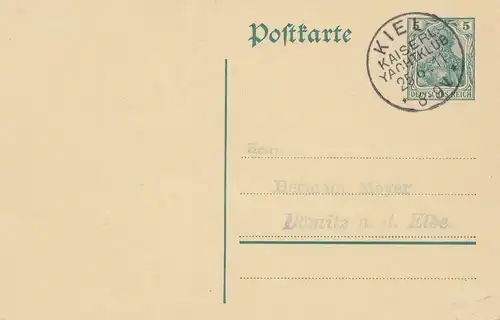 1911: entier avec cachet: Kiel: Club de yacht impérial