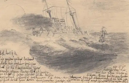 1902: Ansichtskarte Schiffe im Sturm von Kiel nach Apolda