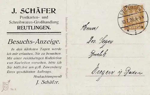 1926: Reutlingen: Schreibwaren Großhandlung - Ansicht: Ich gratuliere-Uniform