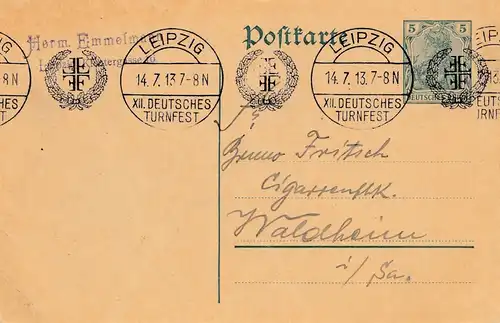 1913: Leipzig Deutsches Turnfest - Glücksicht für Waldheim