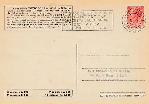 1954: Italie: Totosport: all 22 carts; 37. Giro D'Italia: 22 different cancels