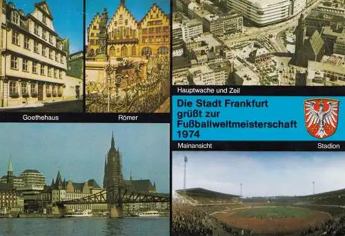 1974: Ansichtskarte Frankfurt Main zur Fußball WM - Spiel Jugoslavien-Brasilien