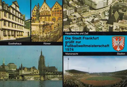 1974: Ansichtskarte Frankfurt Main zur Fußball WM - Werbeausstellung