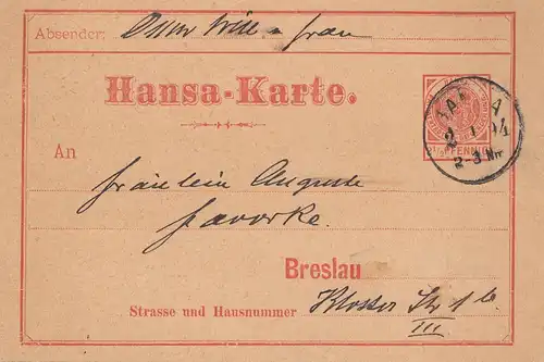 Hansa Stadtpostbeförderung / Breslau 1894