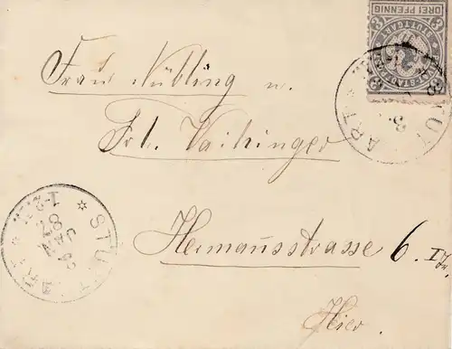 1887: Privat Post - Stadtpost Stuttgart