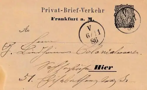 1886: Privat-Brief-Verkehr-Frankfurt/Main - Privatganzsache