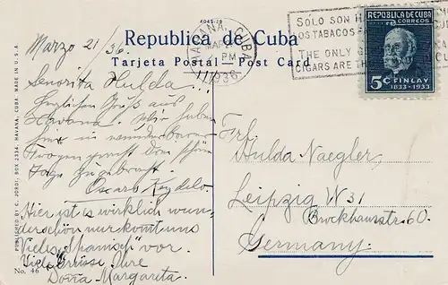 1936: Ansichtskarte -Tabacos/cigars Habana
