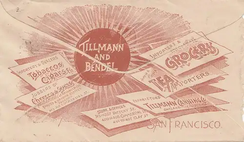 1893: USA: San Francisco to Oakland: Tillmann Tea/cigars/Tobaccos, ...