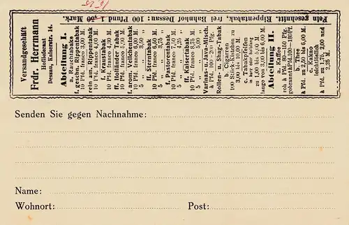 Germania: Priv. Impression:Offre tabac/tabac à base de tabac, café, thé, cacao, ..