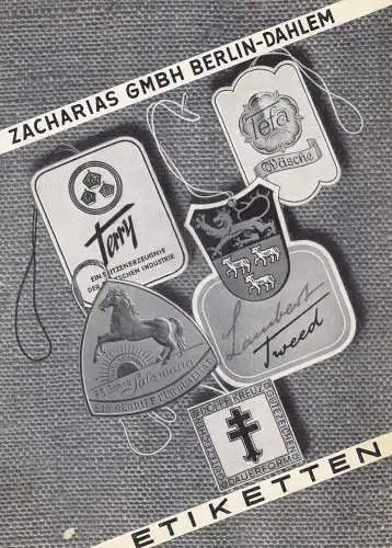 1953: Étiquettes d'annexes textiles, sceau Marques Berlin - Carte publicitaire