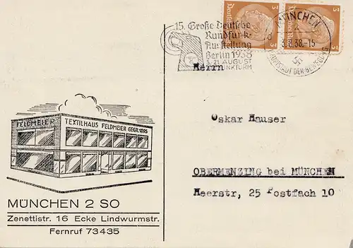 1938: Textilhaus Feldmeier München - Rundfunk Ausstellung Stempel