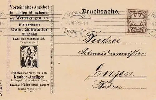 1908: Drucksache Kleiderfabrik Schneider München - Knaben Anzüge