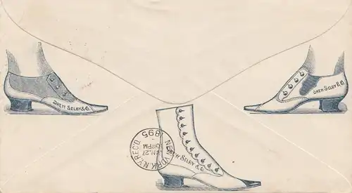 1895: Ganzsache Portsmouth Ohio to New York-Schuhe/Schlittschuhe/shoes