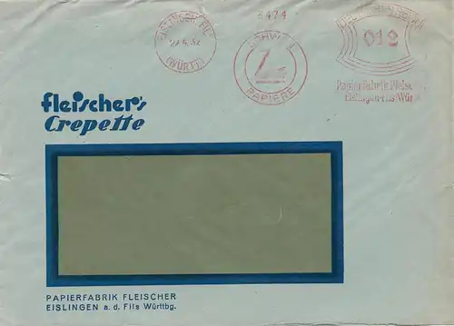 1934: Eislingen - Papierfabrik - Schwan - Papiere Freistempel