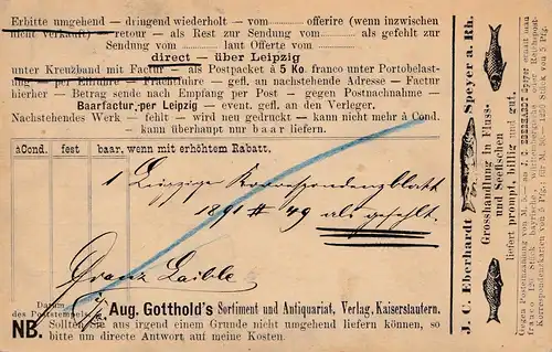 1891: Kaiserslautern Ganzsache: Angebot Fluss und Seefische