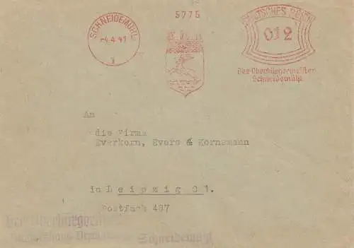 1941: Schneidemühl - Oberbürgermeister - Hirsch im Wappen