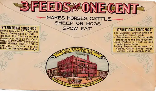 1900: États-Unis Minneapolis: Horses,Cattle,sheep, hogs, chevaux/chair/porcins - Alimentation
