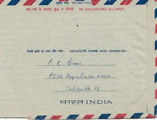 1967: Indien nach Berlin- Flugzeug und Nashorn auf Brief