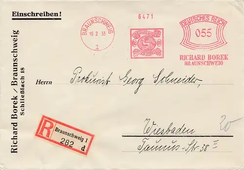 1933: Braunschweig: Borek: Mit Pferd im Wappen nach Wiesbaden