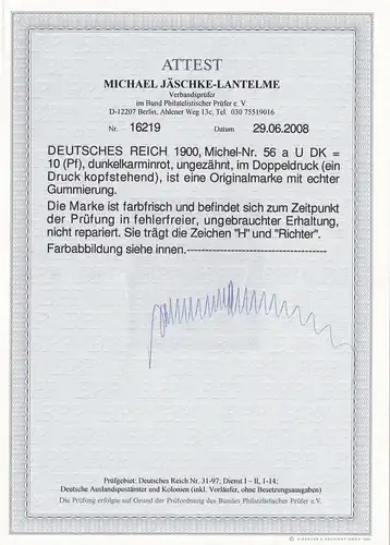 Reich allemand, 1900, Min. 56 a U DK - BPP Attest