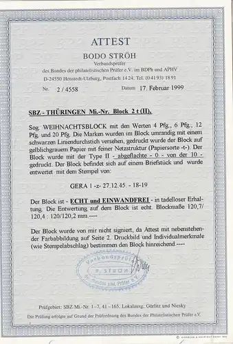 SBZ Thuringen Min. Block 2 t (II), cacheté