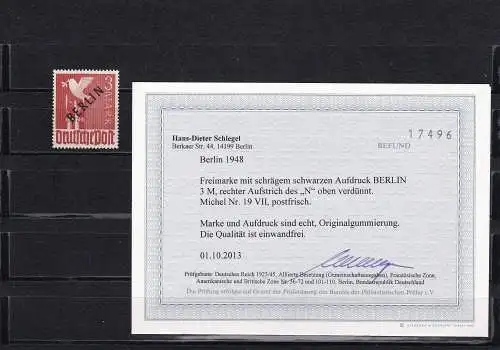 Berlin: Schwarzaufdruck: MiNr. 19 VII, postfrisch, BPP Befund