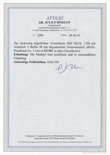 SBZ MiNr. 179 I, Aufdruck, postfrisch, BPP Attest