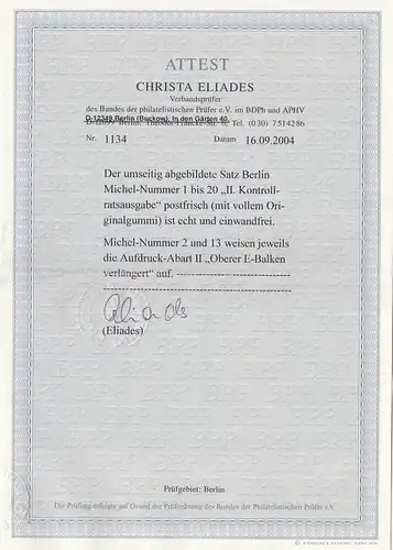 Berlin: Min. 1-20,postfraîchissement, BPP Attest