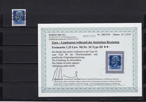 Zara: MiNr. 34 Type III, postfrisch