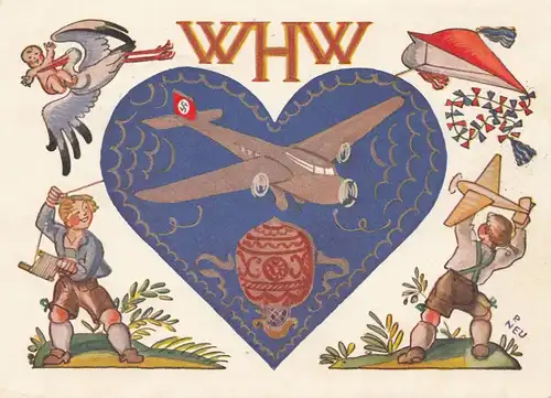 1936/37: WHW Propagandakarte: JU Flugzeug