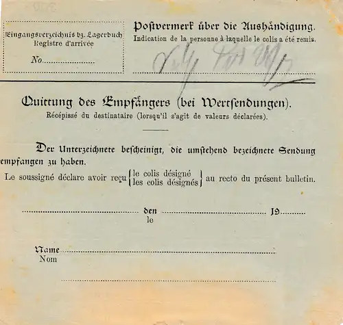 Zensur: Paketkarte Oberlauchringen nach Memel (Selbstbucher) - Postüberwachung