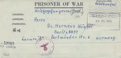 Zensur: März 1945: POW von USA nach Berlin: US Censor