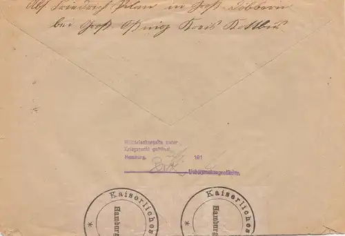 Censure: 1916: Grossosnig vers le Danemark: Hambourg: militaire sous le droit martial