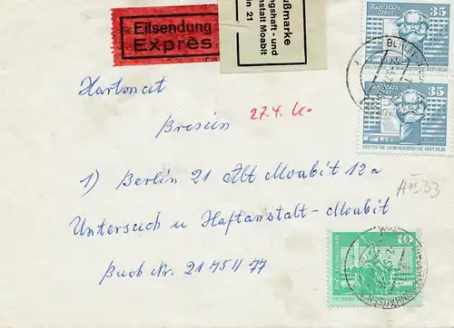 Zensur: 1977: DDR nach Berlin Haftanstalt: Verschlussmarke-Eilboten