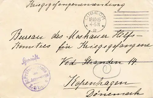 Zensur: 1915: Lübeck nach Kopenhagen: Prüfstelle Lübeck