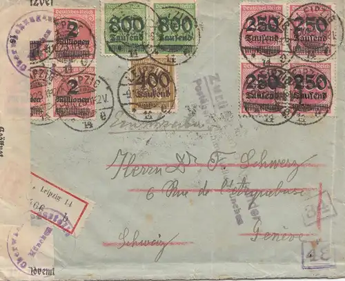 Zensur: 1923: Einschreiben von Leipzig in die Schweiz: Postüberwachung Steuer