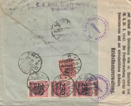Censuration: 1923: Enregistration de Leipzig en Suisse: Taxe postale