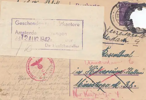 Zensur: 1942. Ganzsache von Mayen nach Holland: Beschädigt